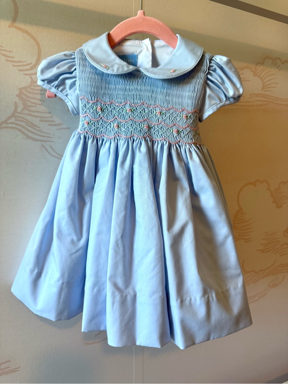ANAVINI-Light Blue Smocked Peter Pan Collar Girls' Formal Dress